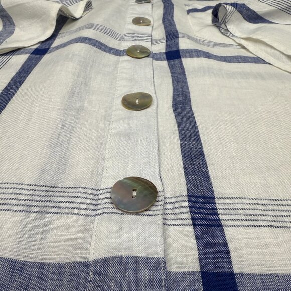 Women's JOHN MARK 100% Linen Plaid Bell Sleeve Tunic Shell Buttons- Size Large - Picture 5 of 7